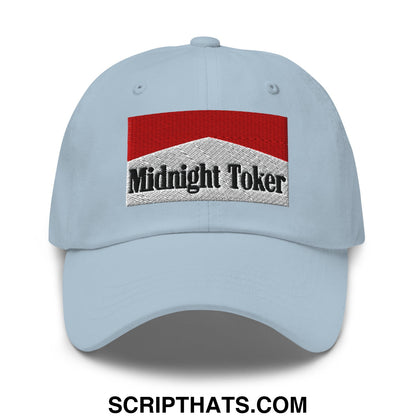 Midnight Toker Cigarette Red Embroidered Unstructured Dad Hat Light Blue