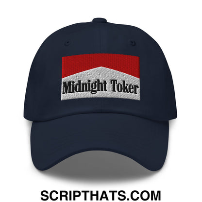 Midnight Toker Cigarette Red Embroidered Unstructured Dad Hat Navy