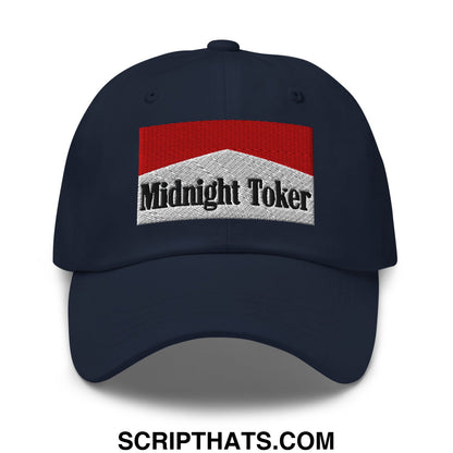 Midnight Toker Cigarette Red Embroidered Unstructured Dad Hat Navy