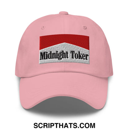 Midnight Toker Cigarette Red Embroidered Unstructured Dad Hat Pink