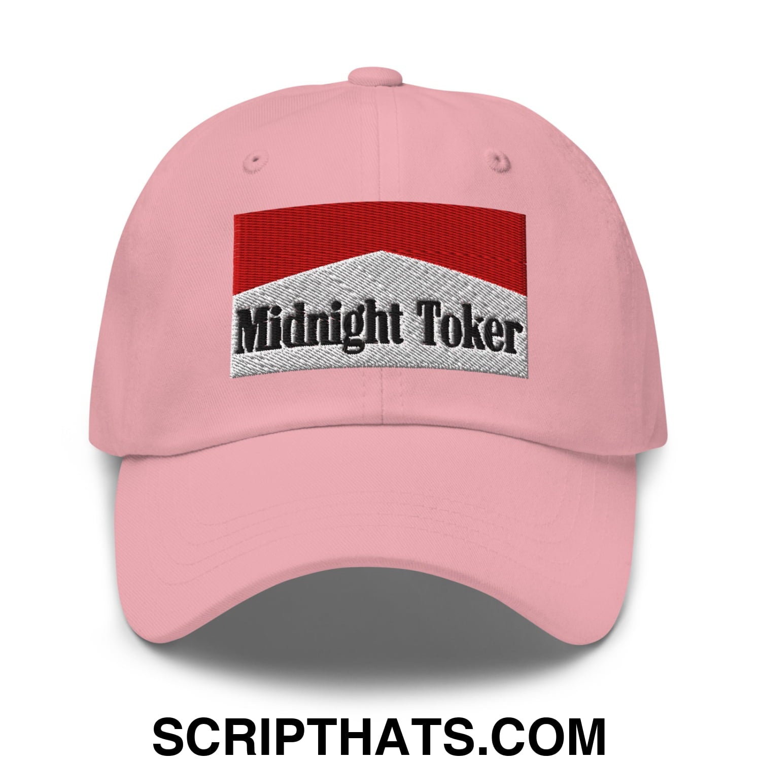Midnight Toker Cigarette Red Embroidered Unstructured Dad Hat Pink