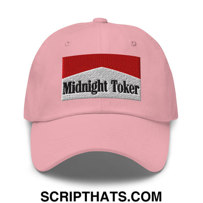 Midnight Toker Cigarette Red Embroidered Unstructured Dad Hat Pink