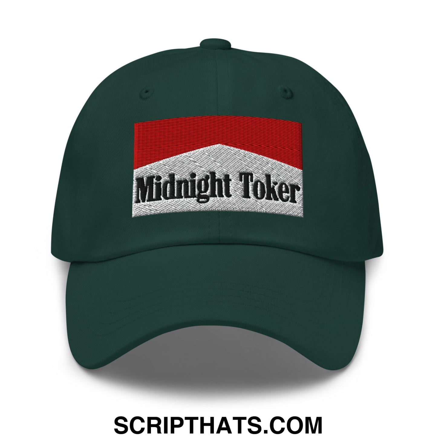 Midnight Toker Cigarette Red Embroidered Unstructured Dad Hat Spruce