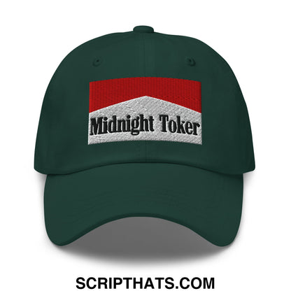 Midnight Toker Cigarette Red Embroidered Unstructured Dad Hat Spruce