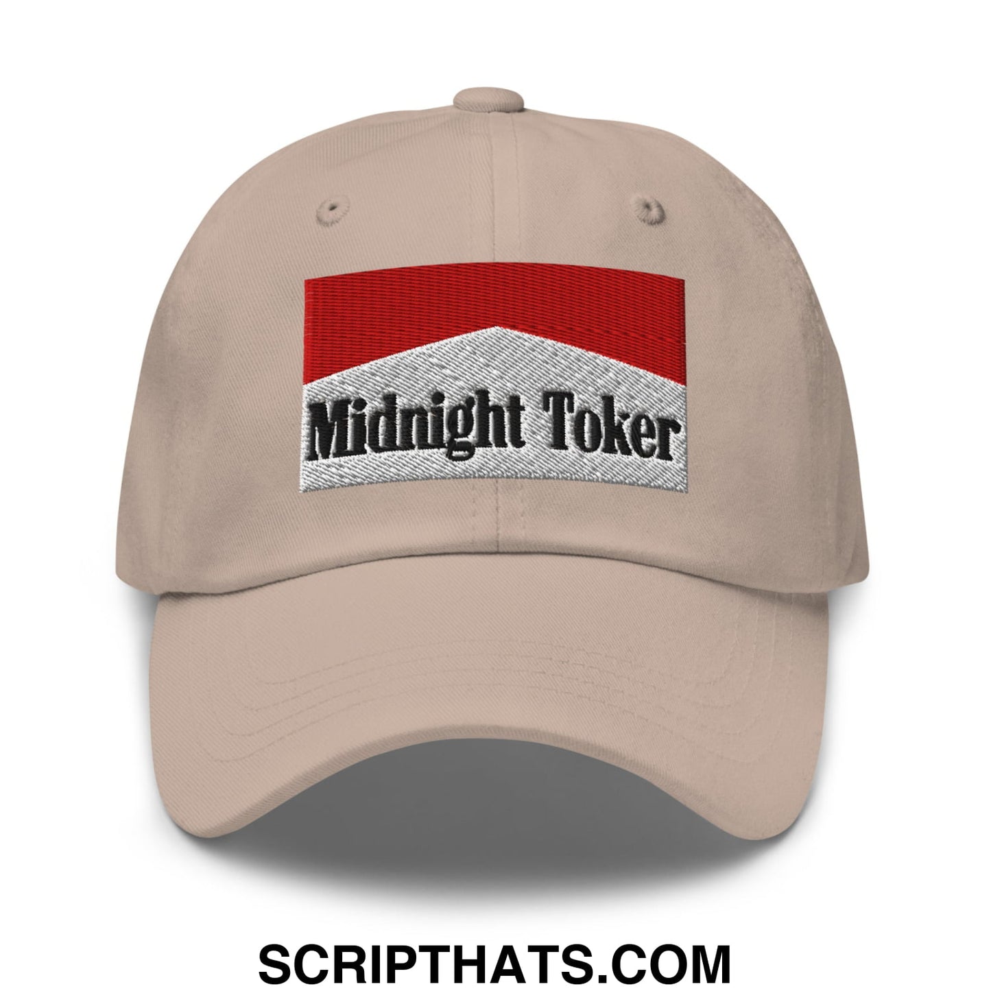 Midnight Toker Cigarette Red Embroidered Unstructured Dad Hat Stone