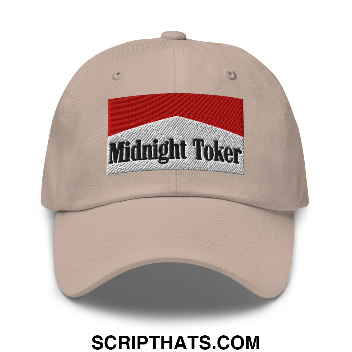 Midnight Toker Cigarette Red Embroidered Unstructured Dad Hat Stone