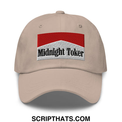 Midnight Toker Cigarette Red Embroidered Unstructured Dad Hat Stone