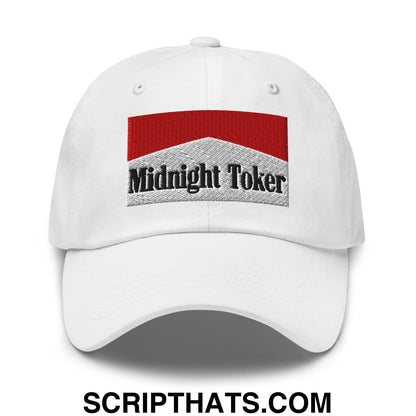 Midnight Toker Cigarette Red Embroidered Unstructured Dad Hat White