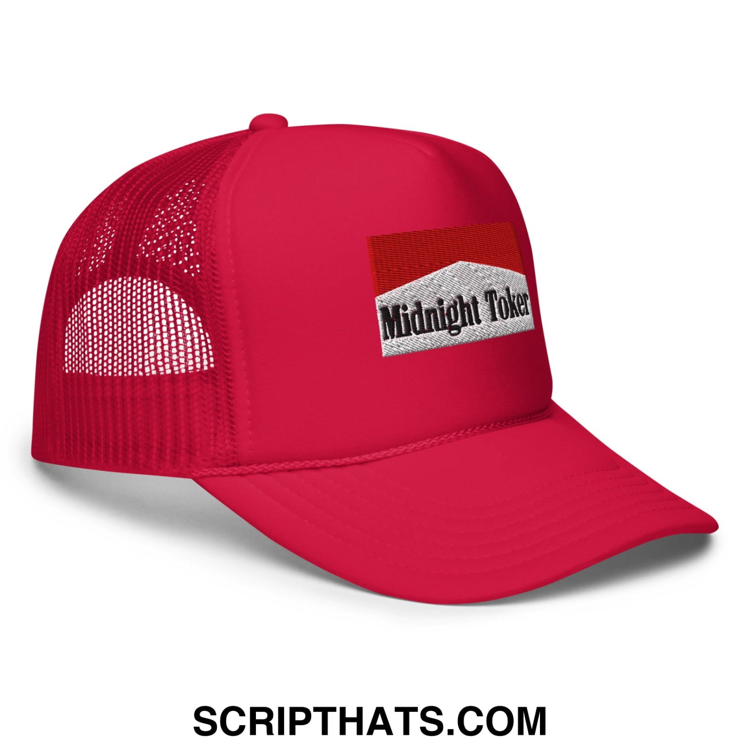 Midnight Toker Embroidered Foam Trucker Hat Red