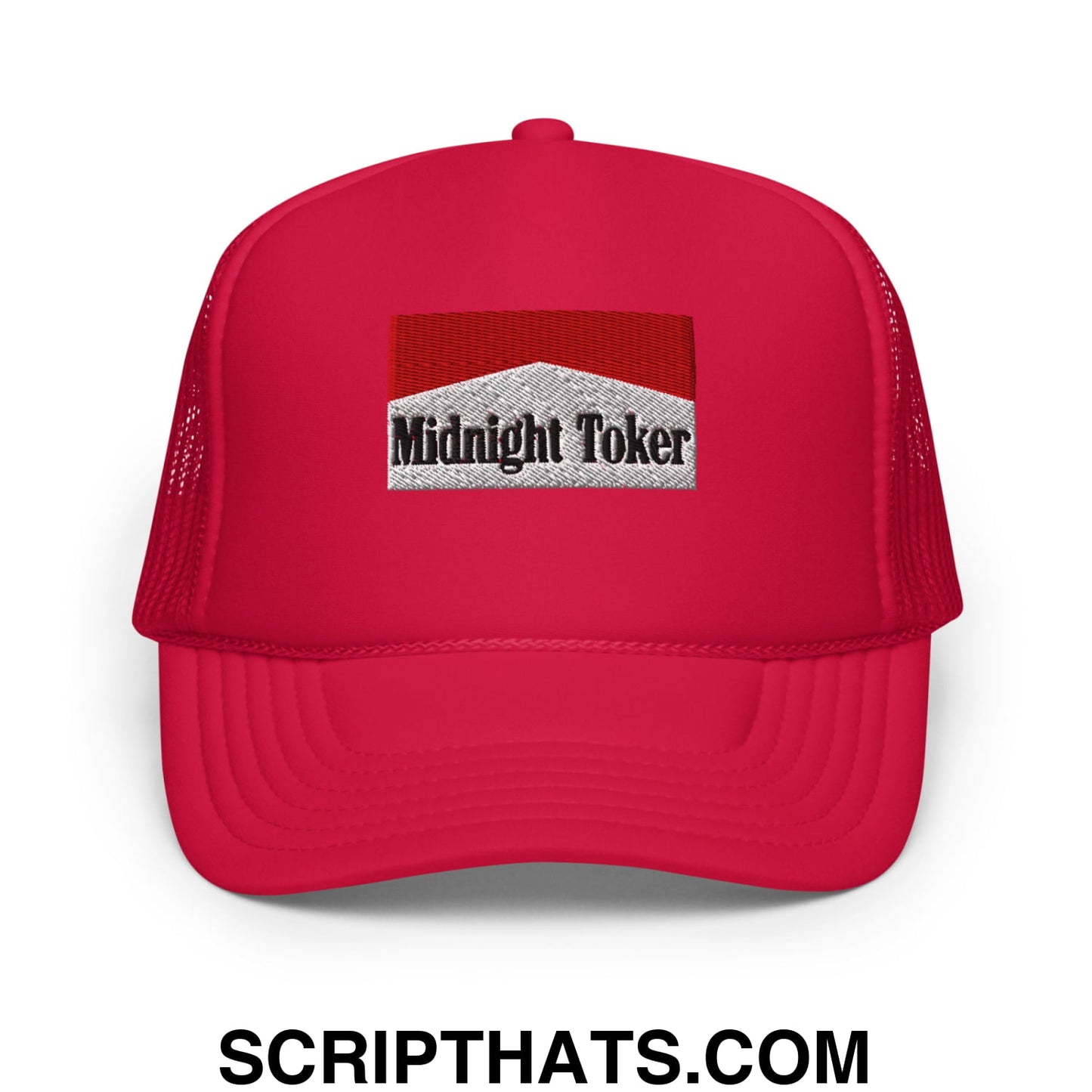 Midnight Toker Embroidered Foam Trucker Hat Red