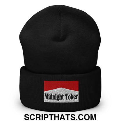 Midnight Toker Embroidered Knit Cuffed Beanie Black