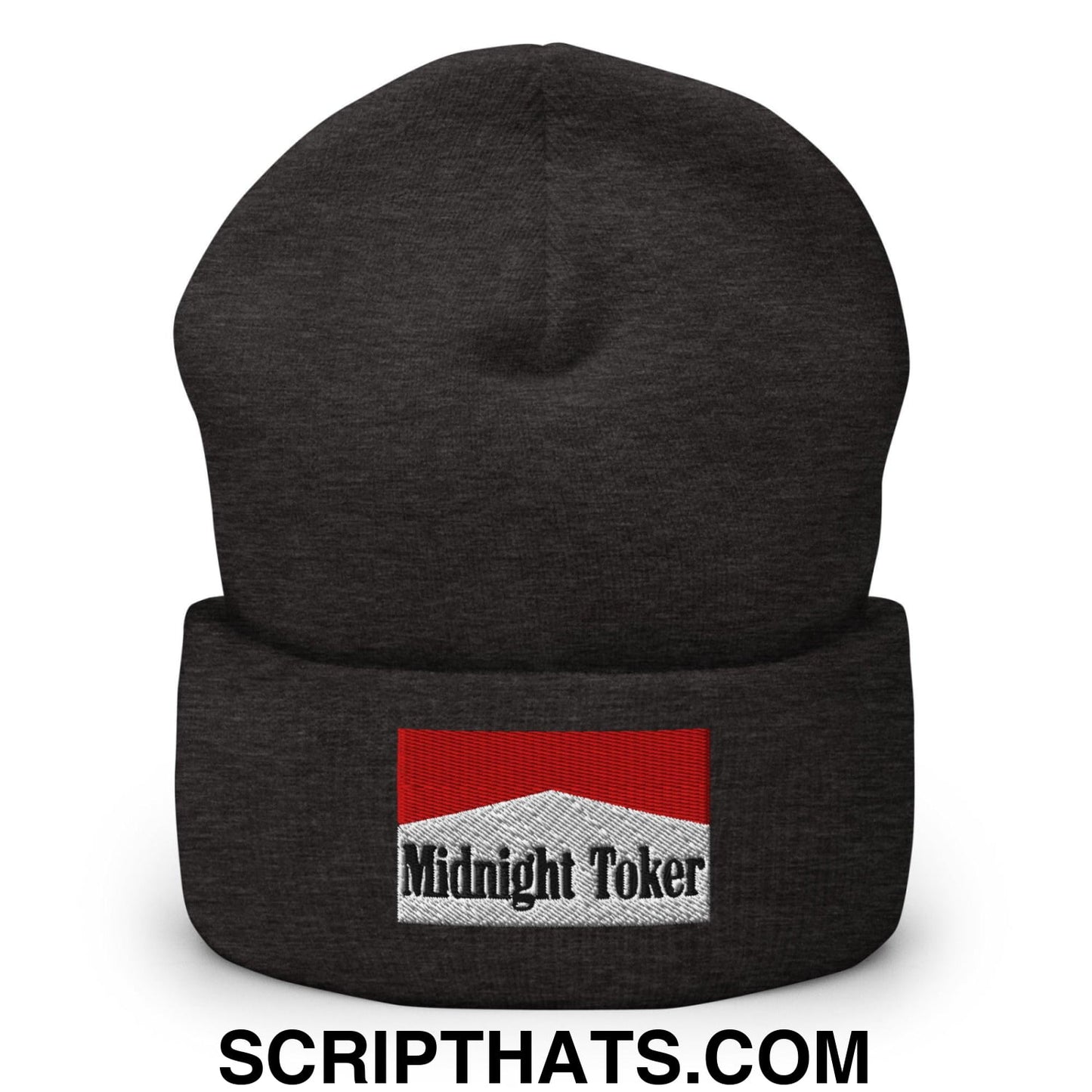 Midnight Toker Embroidered Knit Cuffed Beanie Dark Grey