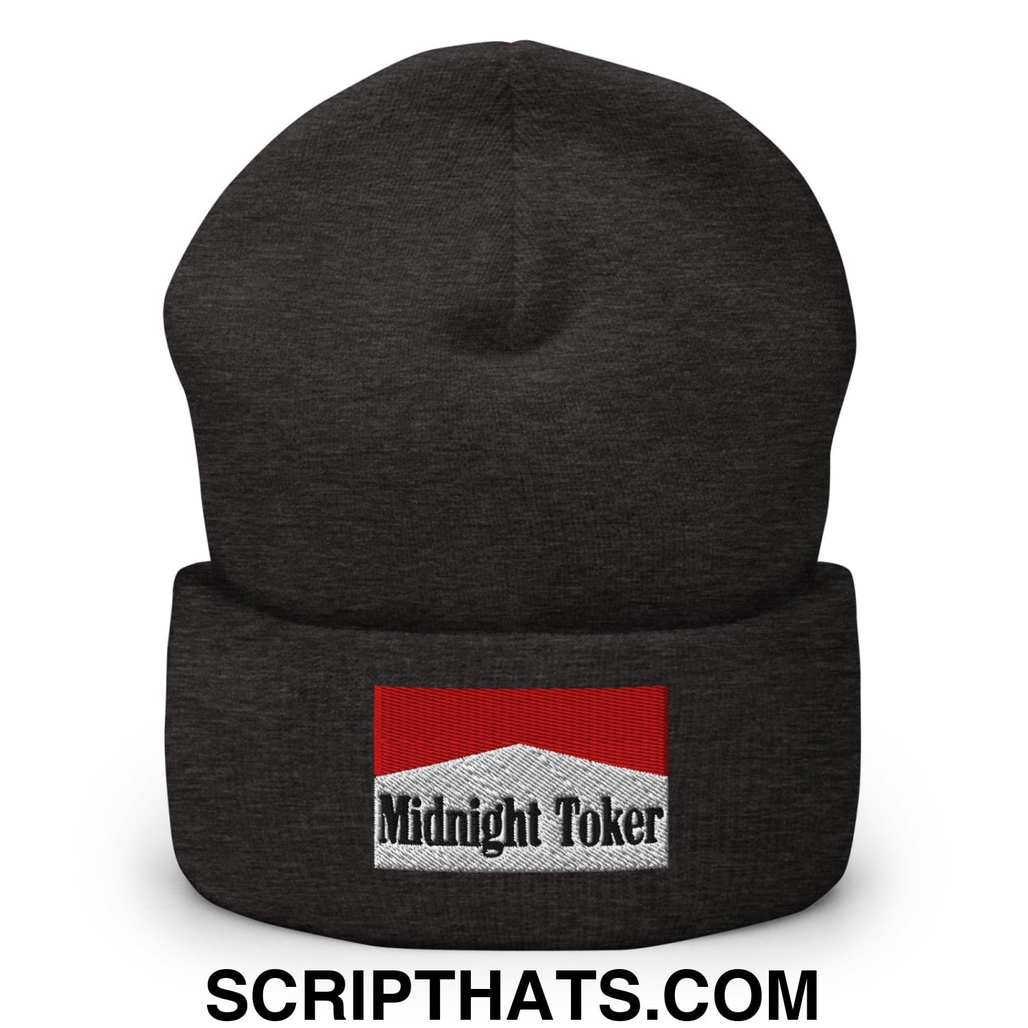Midnight Toker Embroidered Knit Cuffed Beanie Dark Grey