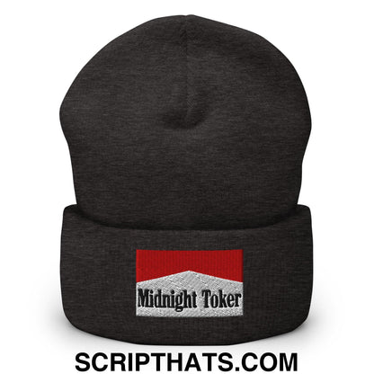 Midnight Toker Embroidered Knit Cuffed Beanie Dark Grey