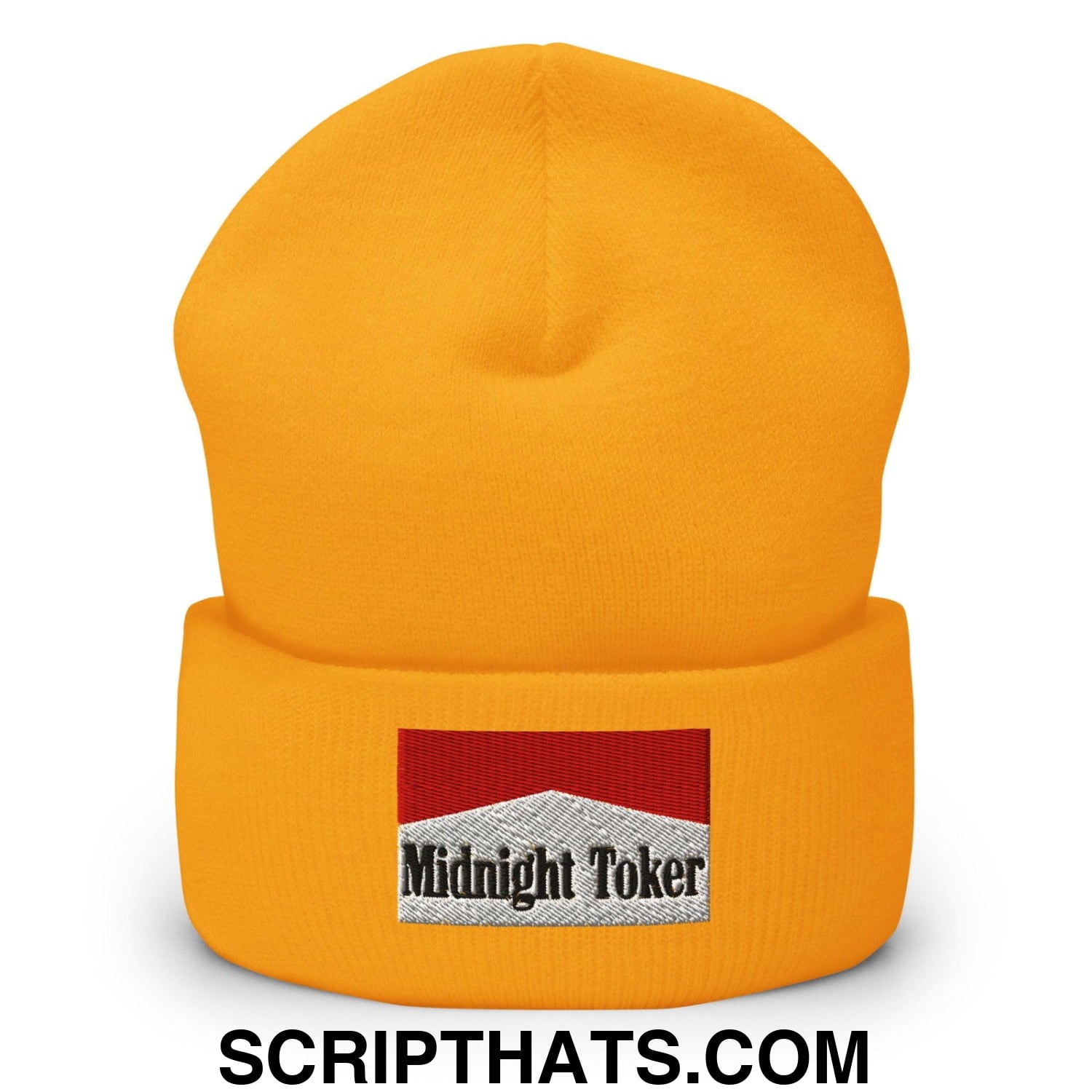 Midnight Toker Embroidered Knit Cuffed Beanie Gold