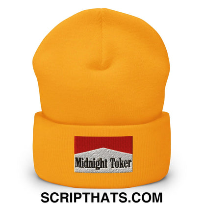 Midnight Toker Embroidered Knit Cuffed Beanie Gold