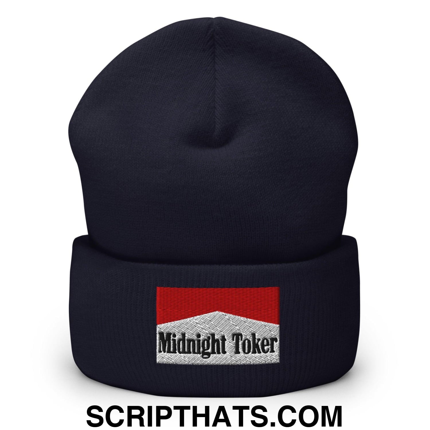Midnight Toker Embroidered Knit Cuffed Beanie Navy