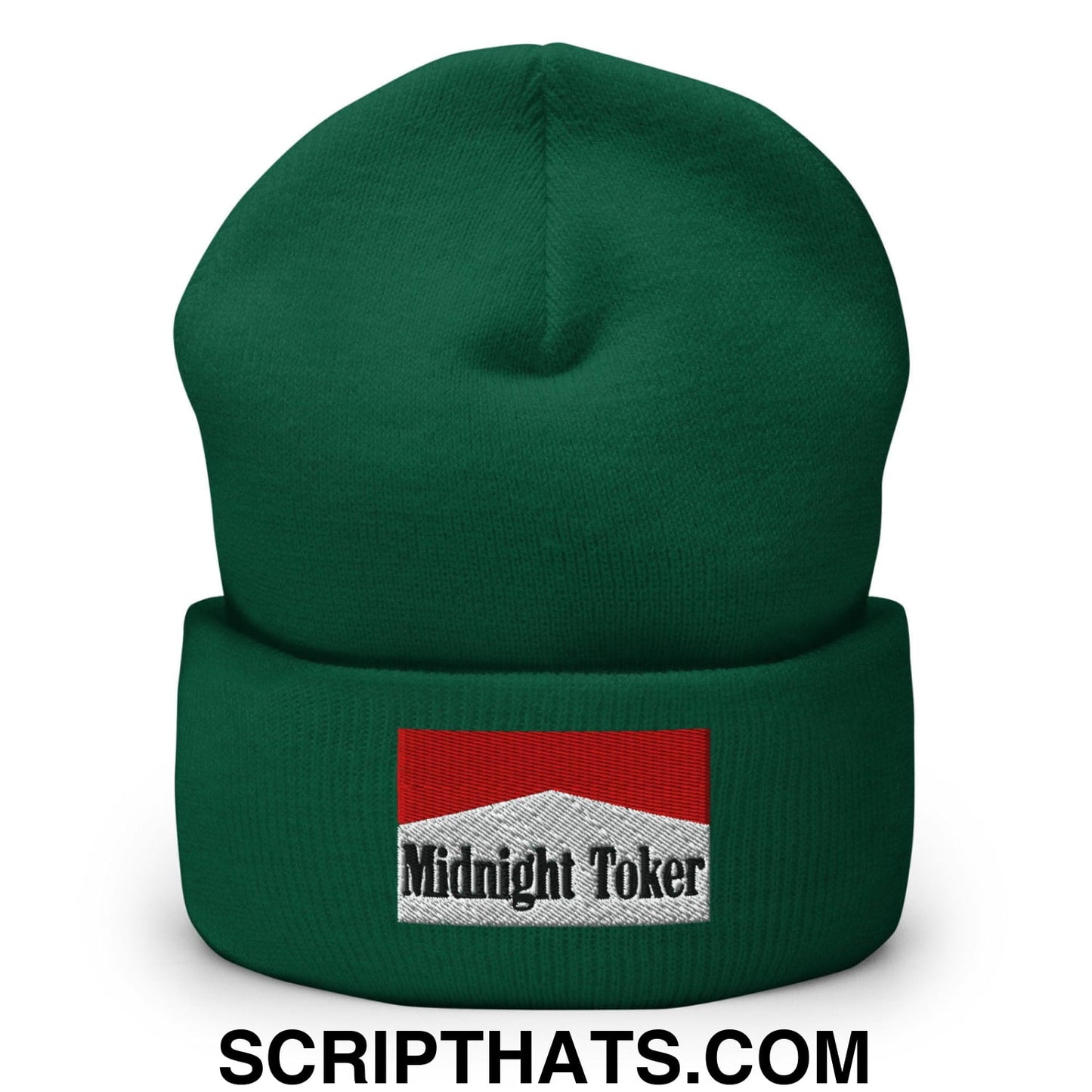 Midnight Toker Embroidered Knit Cuffed Beanie Spruce