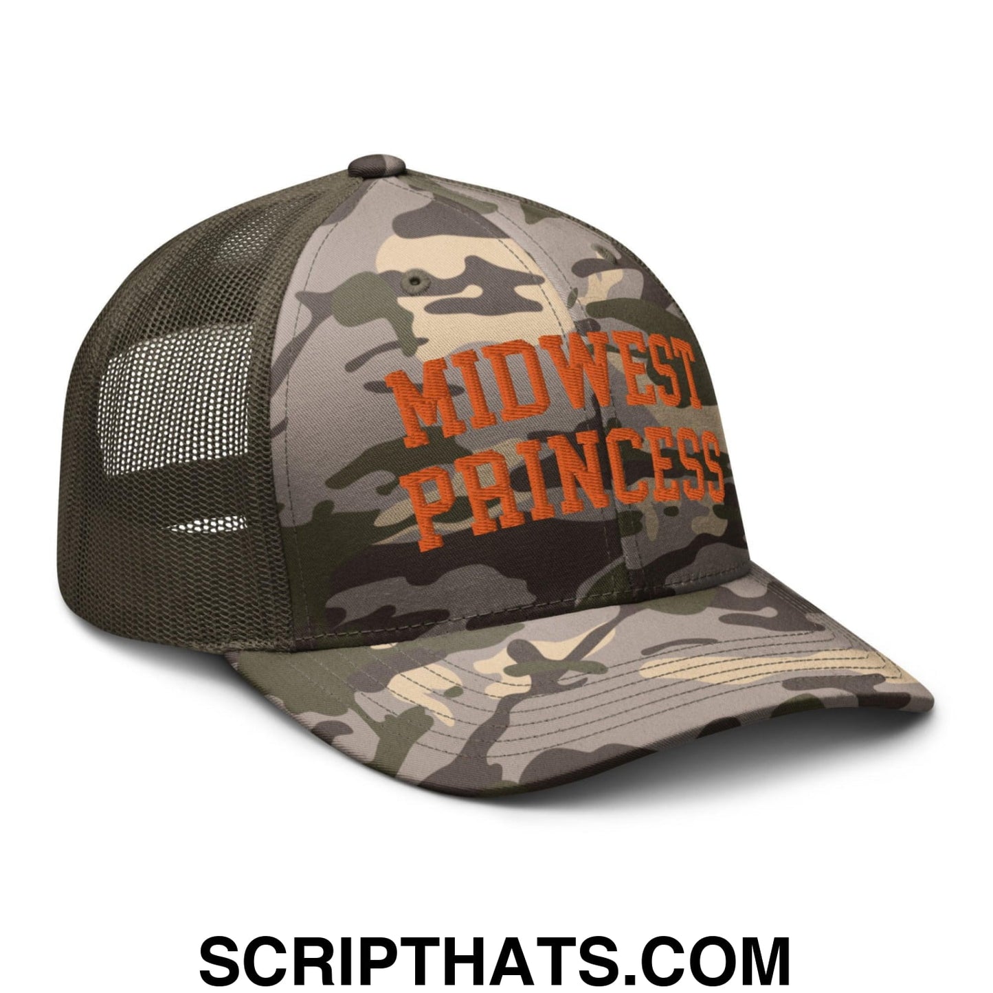 Midwest Princess Orange Camouflage Trucker Hat Camo Olive