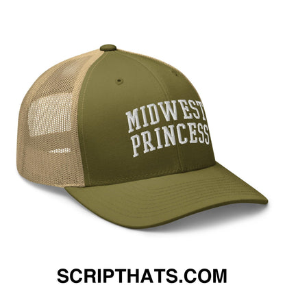 Midwest Princess Varsity Letterman Block Retro Trucker Hat Moss Khaki