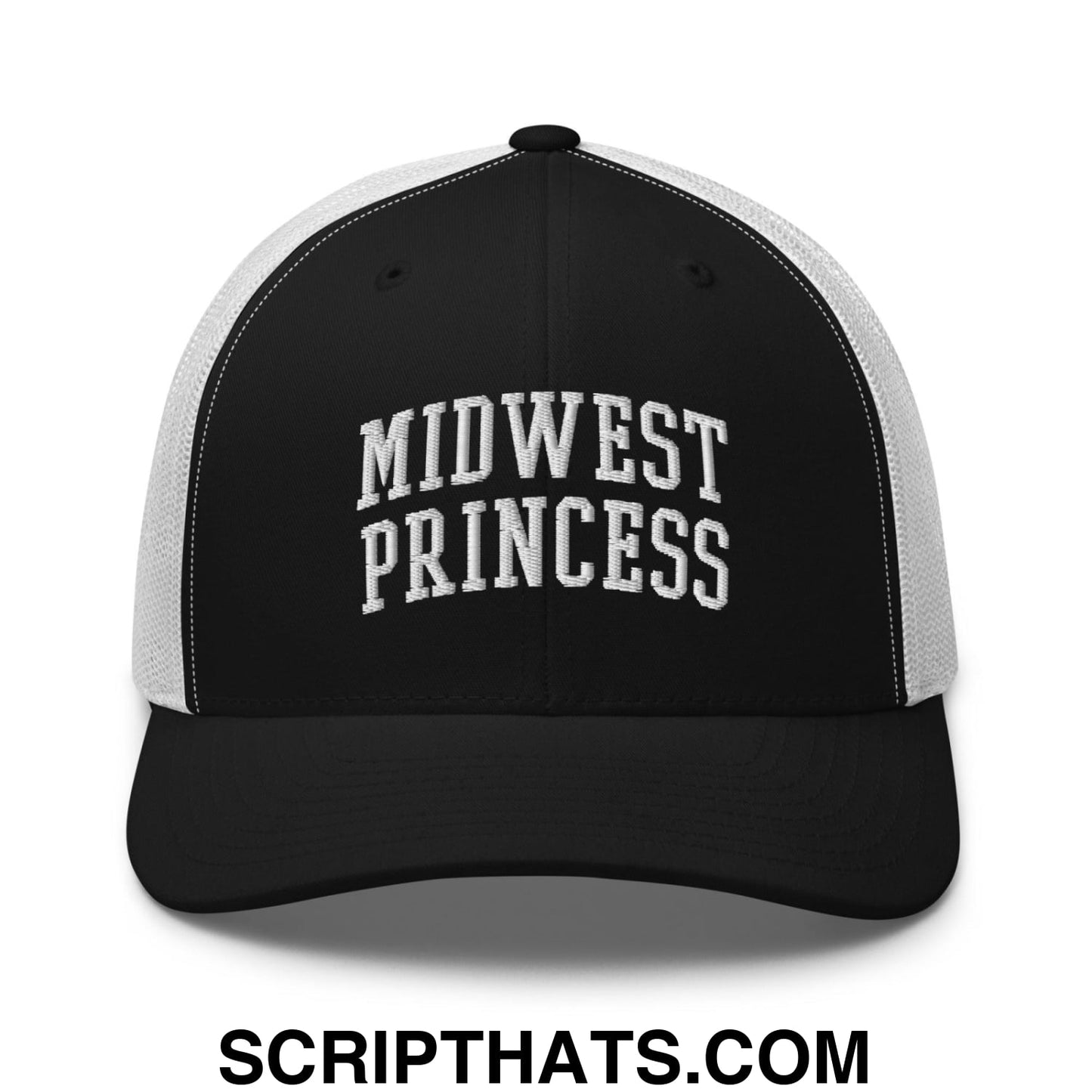 Midwest Princess Varsity Letterman Block Retro Trucker Hat Black White