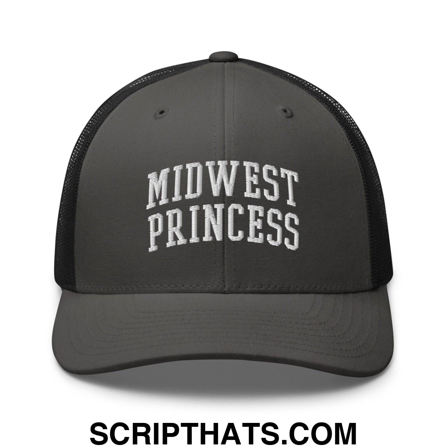 Midwest Princess Varsity Letterman Block Retro Trucker Hat Charcoal Black