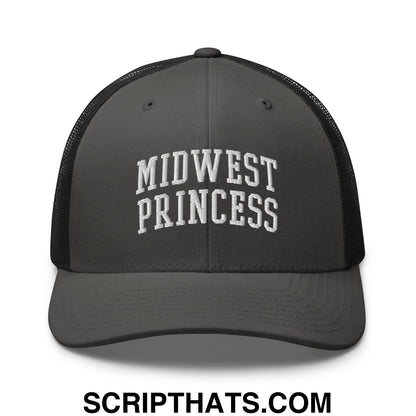 Midwest Princess Varsity Letterman Block Retro Trucker Hat Charcoal Black