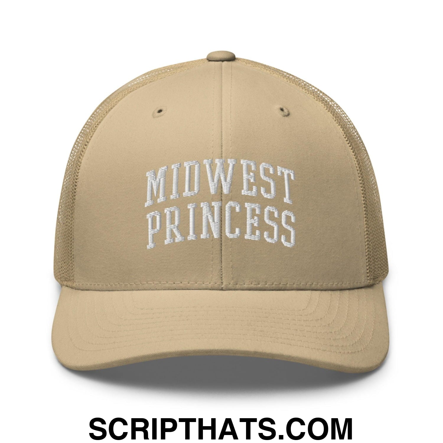 Midwest Princess Varsity Letterman Block Retro Trucker Hat Khaki