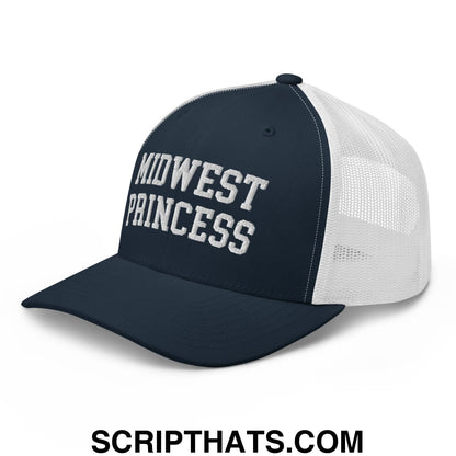 Midwest Princess Varsity Letterman Retro Trucker Hat Navy White