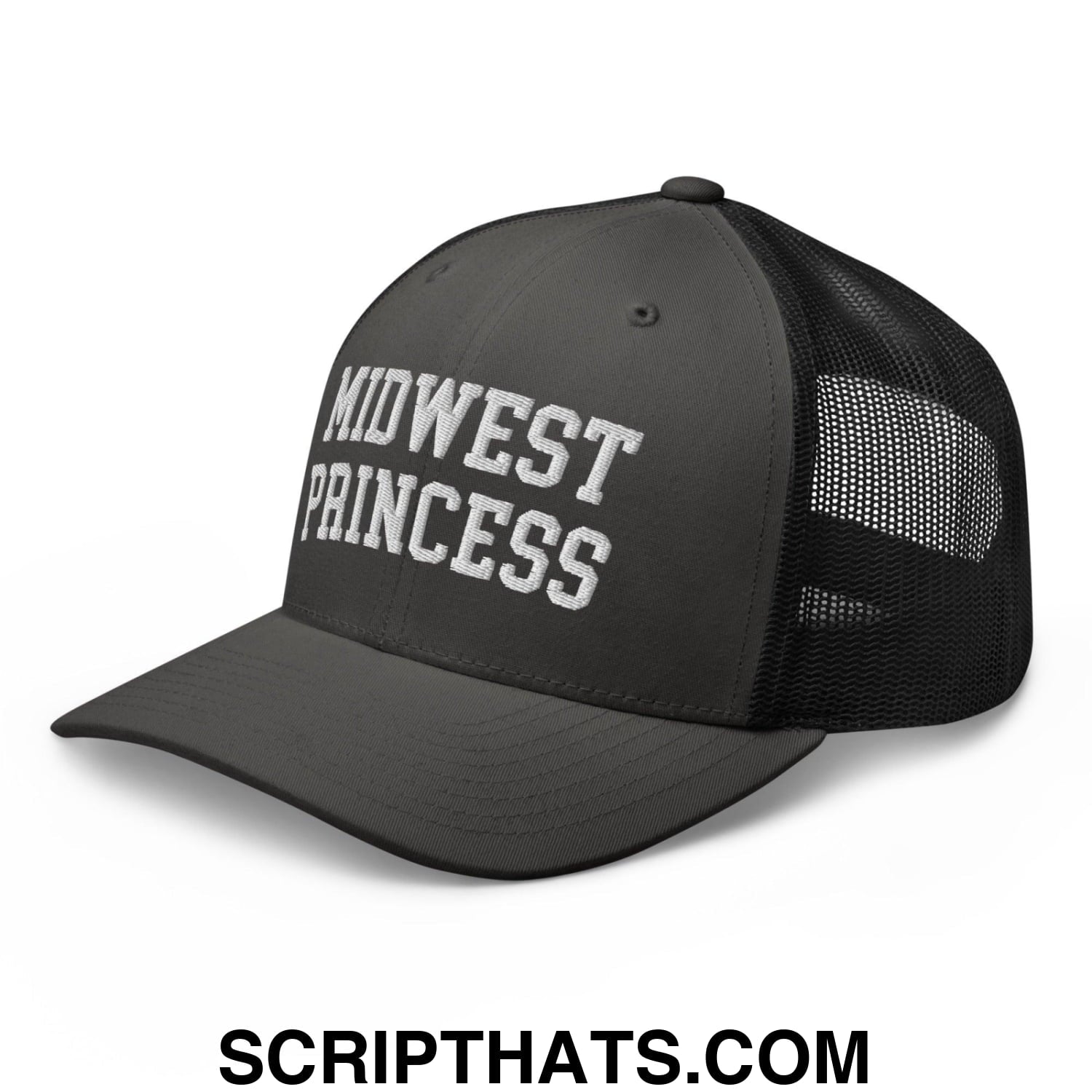Midwest Princess Varsity Letterman Retro Trucker Hat Charcoal Black