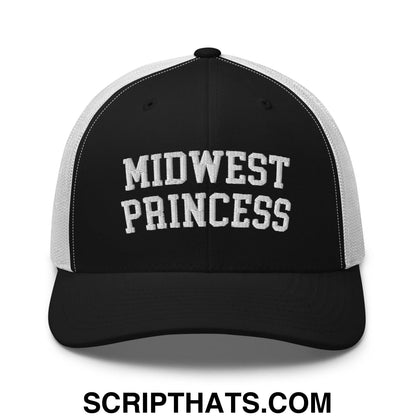 Midwest Princess Varsity Letterman Retro Trucker Hat Black White