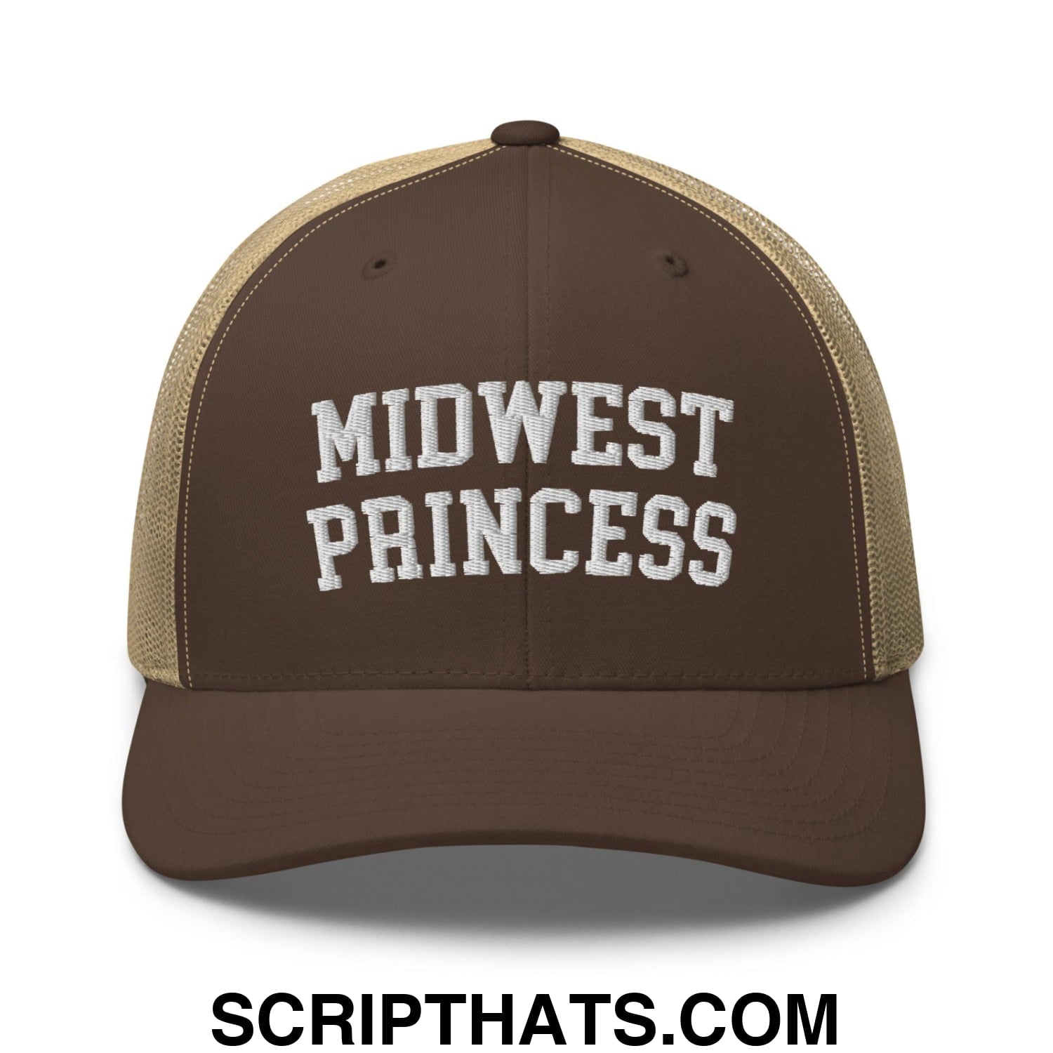 Midwest Princess Varsity Letterman Retro Trucker Hat Brown Khaki