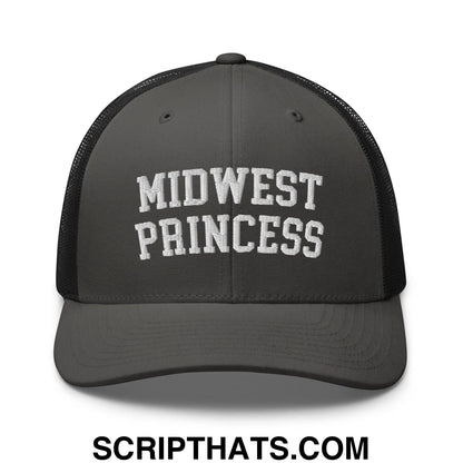 Midwest Princess Varsity Letterman Retro Trucker Hat Charcoal Black