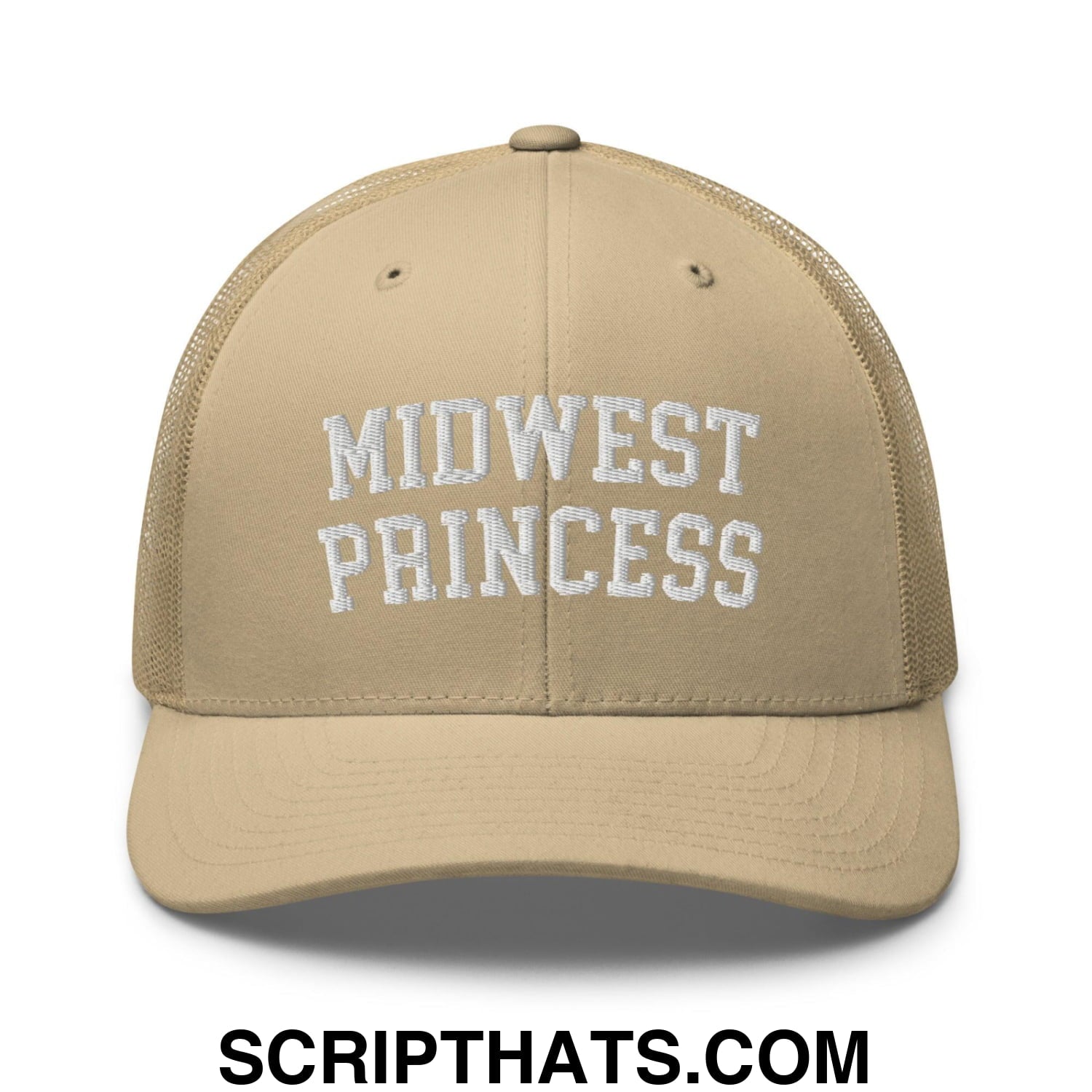 Midwest Princess Varsity Letterman Retro Trucker Hat Khaki