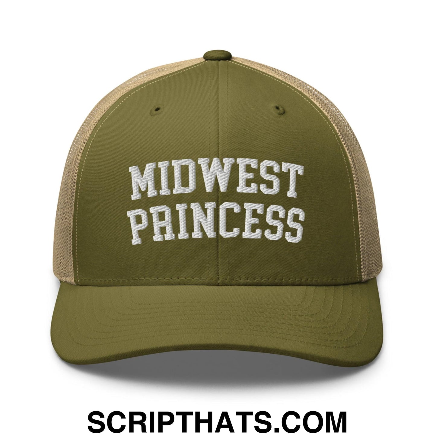 Midwest Princess Varsity Letterman Retro Trucker Hat Moss Khaki