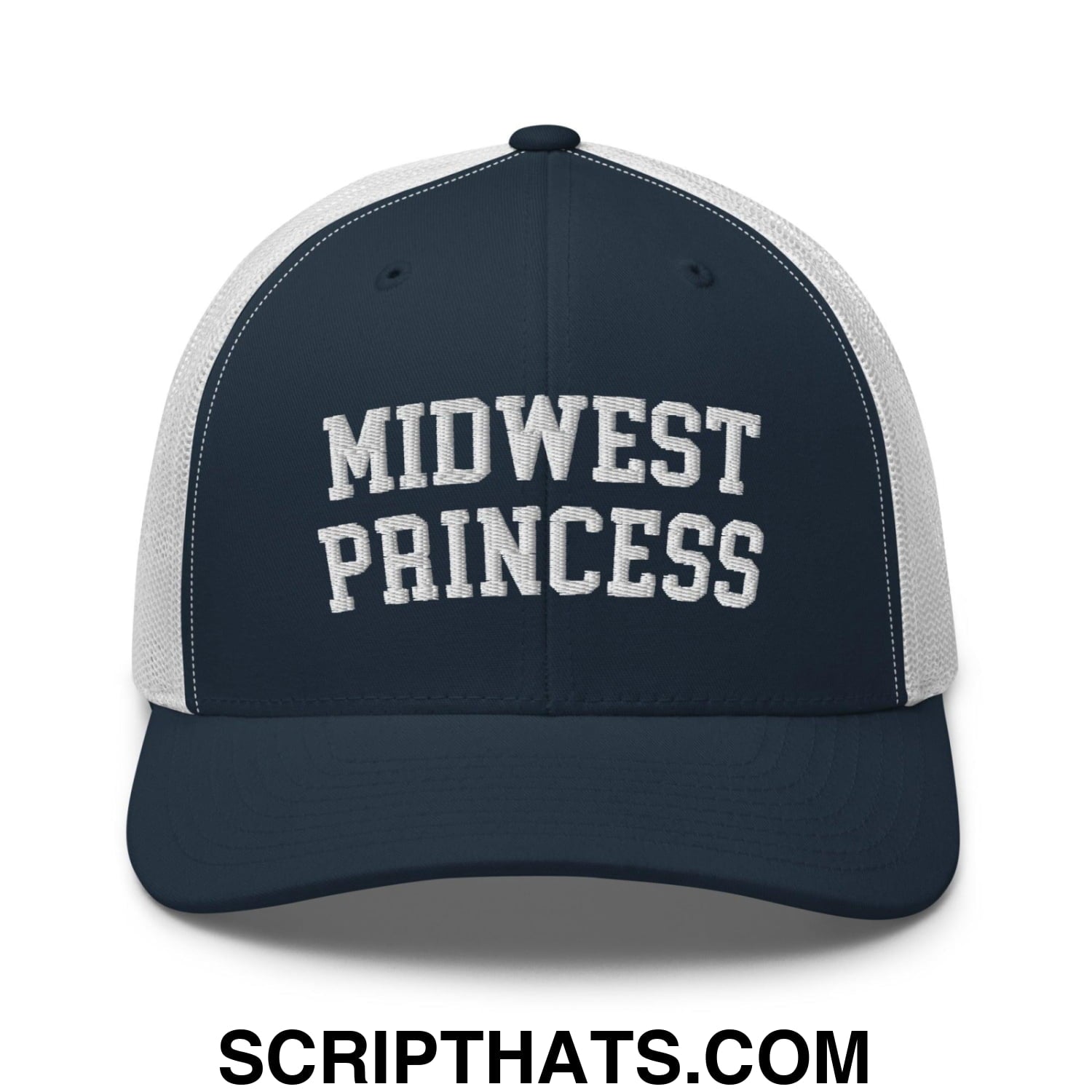 Midwest Princess Varsity Letterman Retro Trucker Hat Navy White