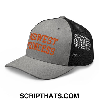 Midwest Princess Varsity Letterman Retro Trucker Hat Orange Heather Black