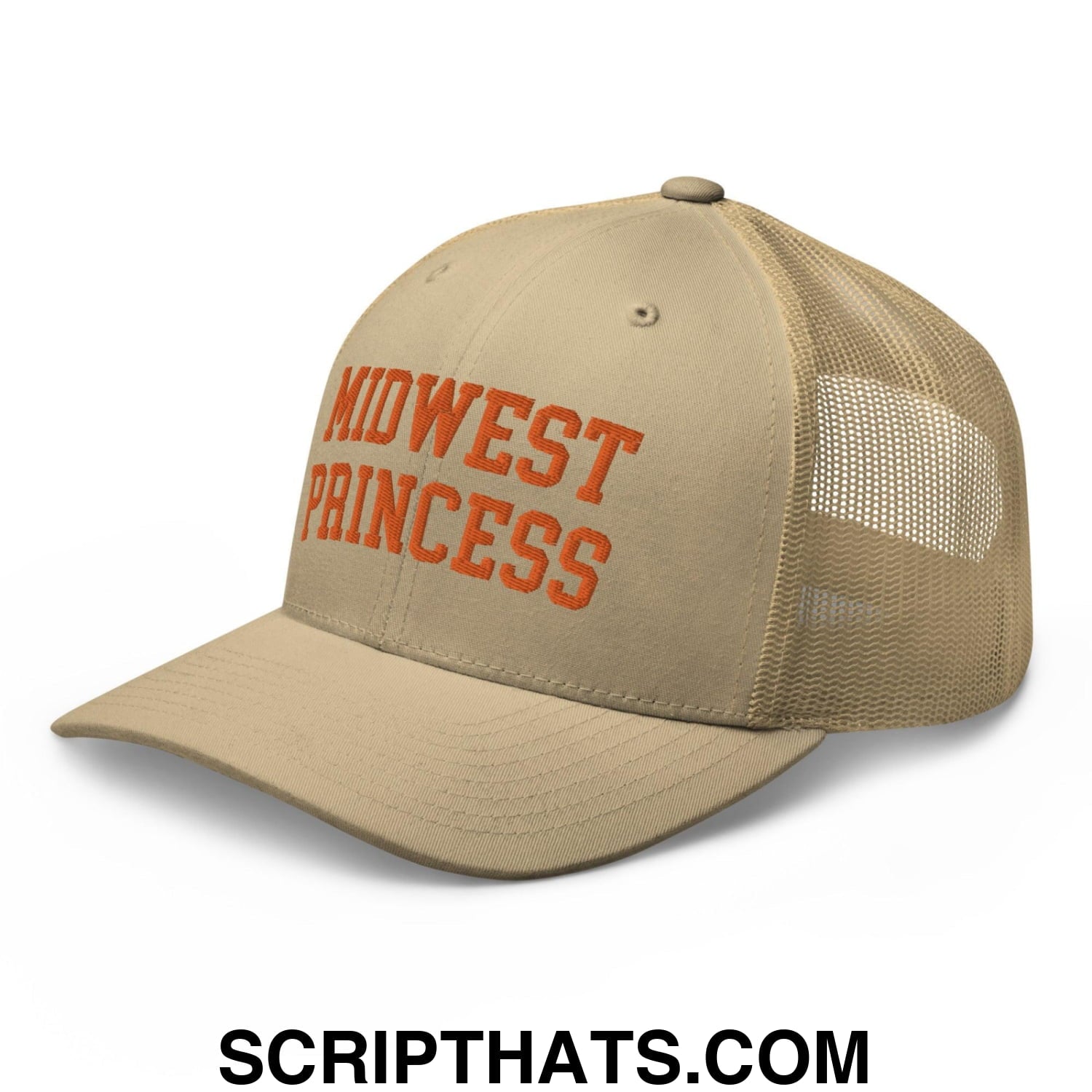 Midwest Princess Varsity Letterman Retro Trucker Hat Orange Khaki