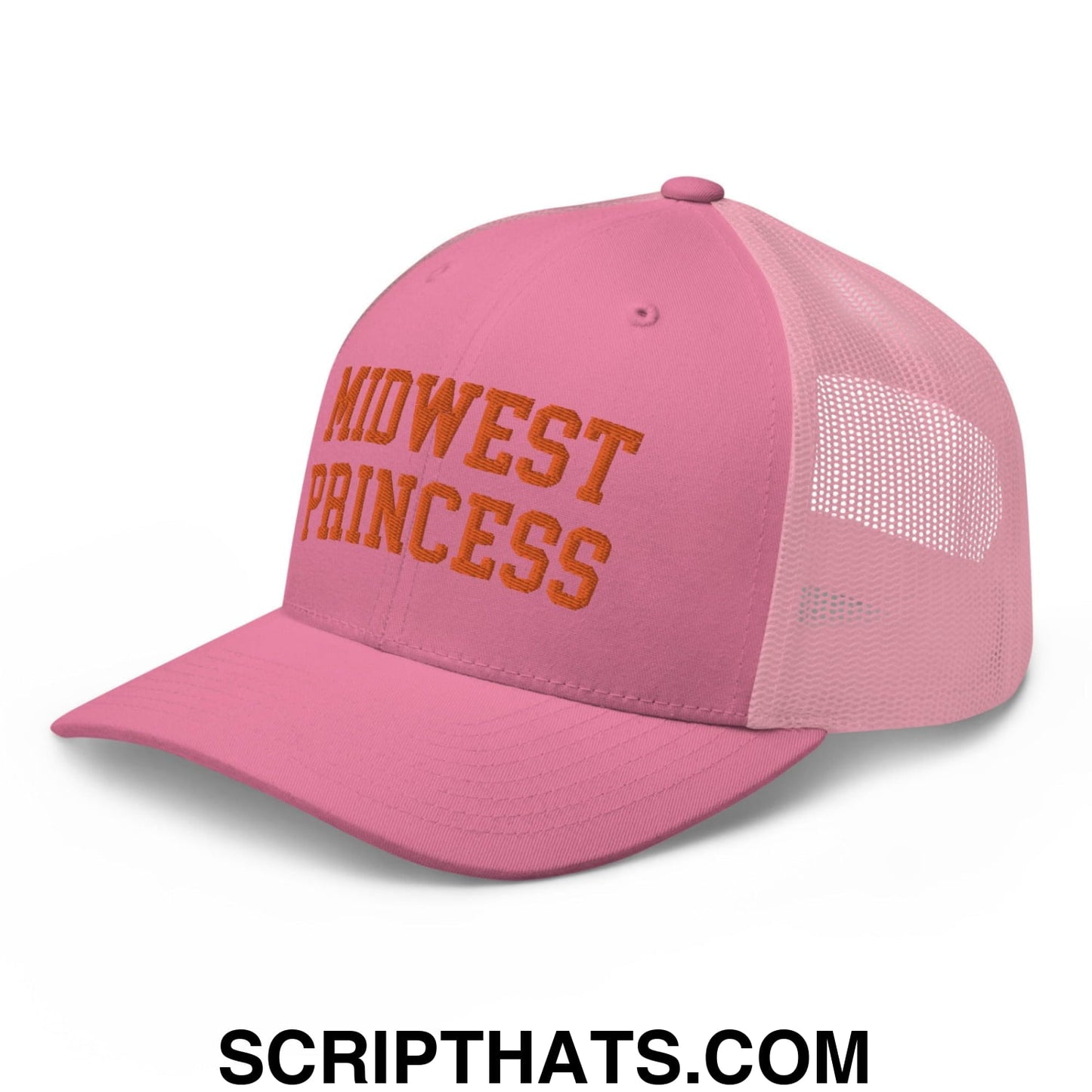 Midwest Princess Varsity Letterman Retro Trucker Hat Orange Pink