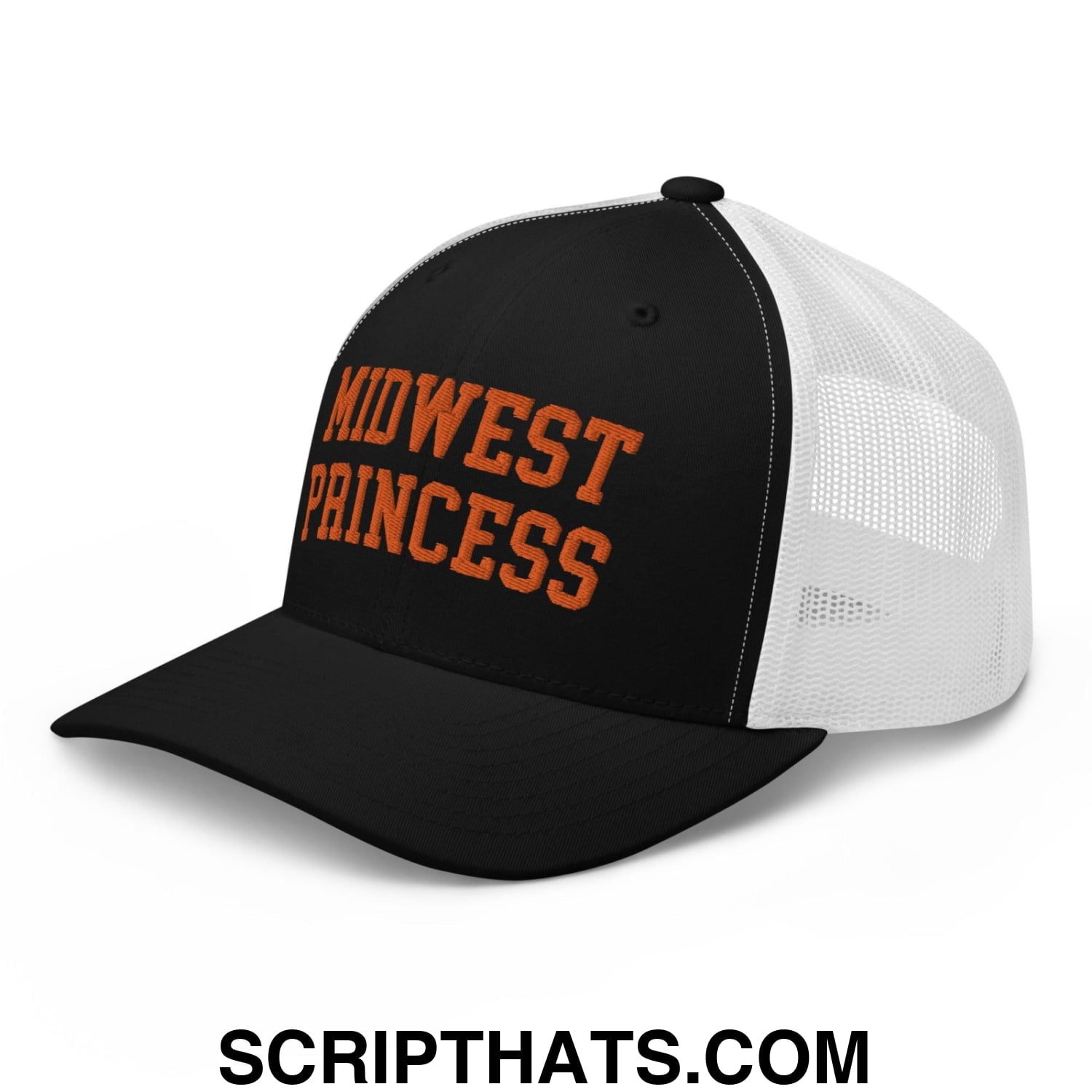 Midwest Princess Varsity Letterman Retro Trucker Hat Orange Black White