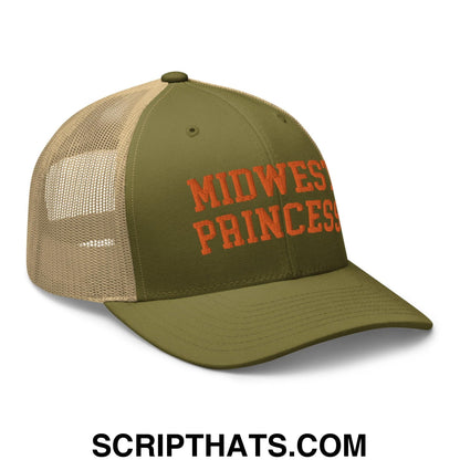 Midwest Princess Varsity Letterman Retro Trucker Hat Orange Moss Khaki