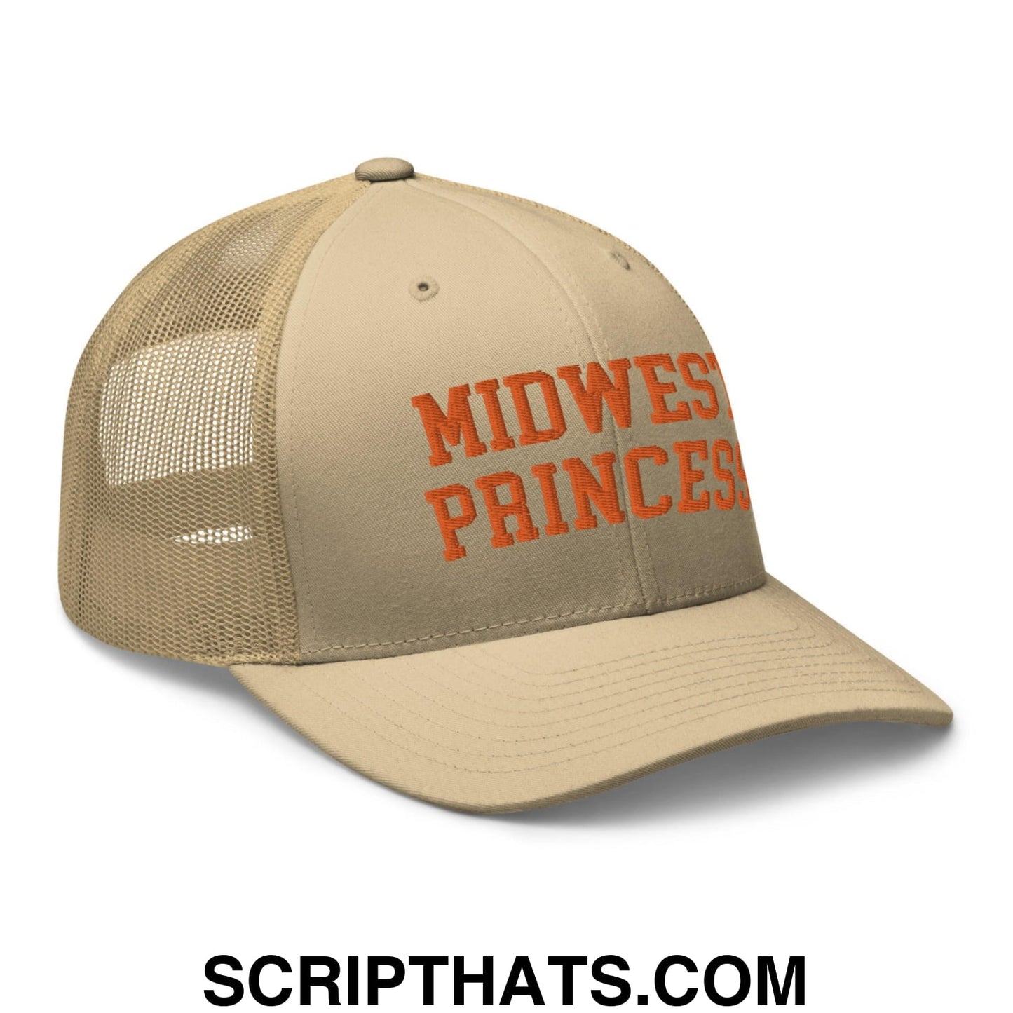 Midwest Princess Varsity Letterman Retro Trucker Hat Orange Khaki