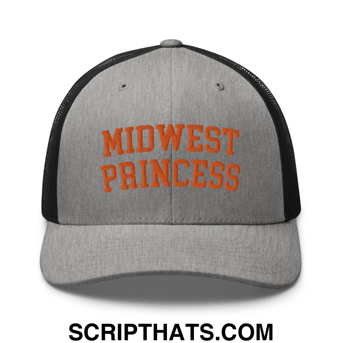 Midwest Princess Varsity Letterman Retro Trucker Hat Orange Heather Black