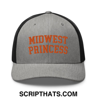 Midwest Princess Varsity Letterman Retro Trucker Hat Orange Heather Black