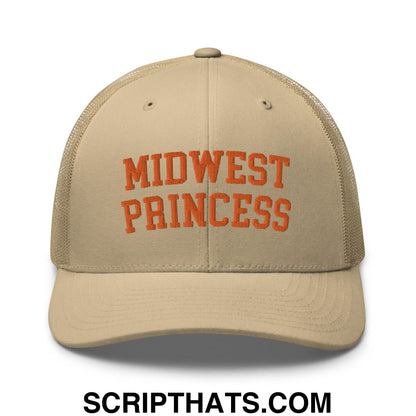 Midwest Princess Varsity Letterman Retro Trucker Hat Orange Khaki