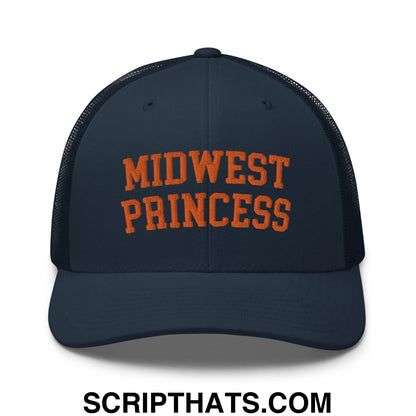 Midwest Princess Varsity Letterman Retro Trucker Hat Orange Navy
