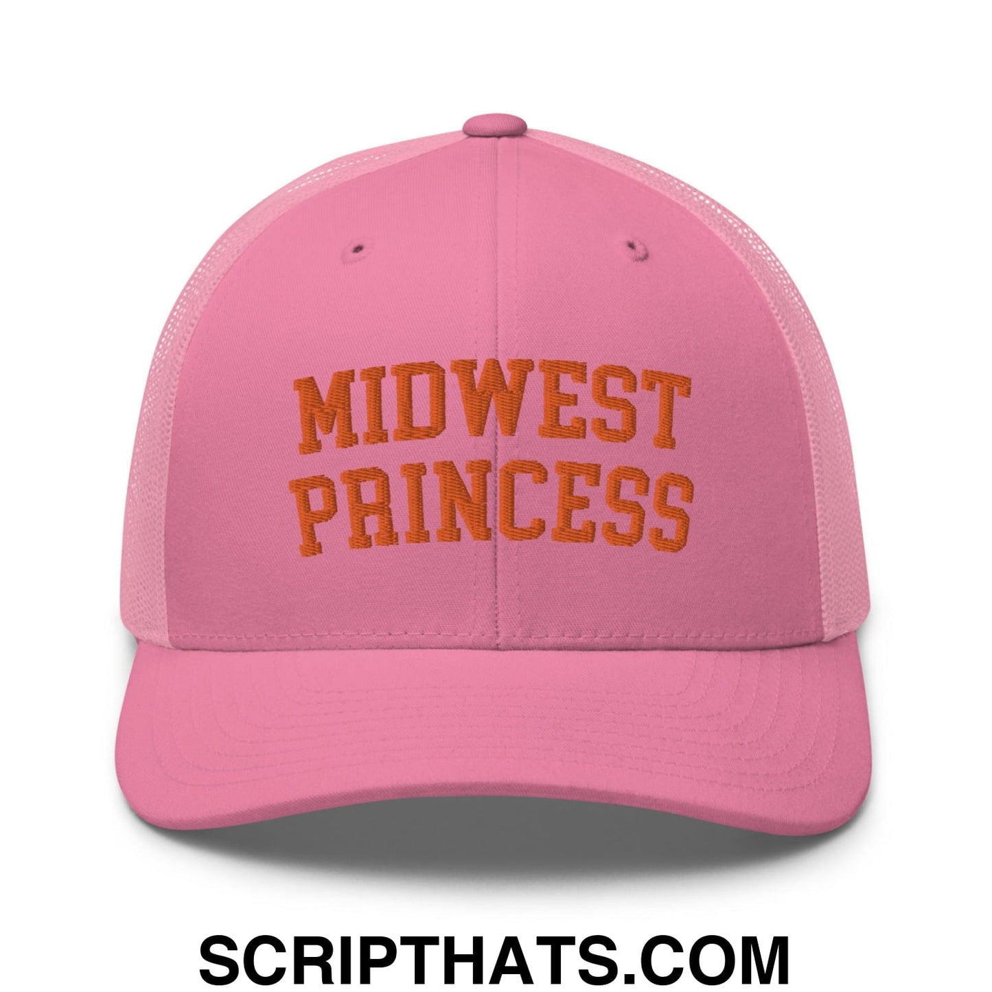 Midwest Princess Varsity Letterman Retro Trucker Hat Orange Pink