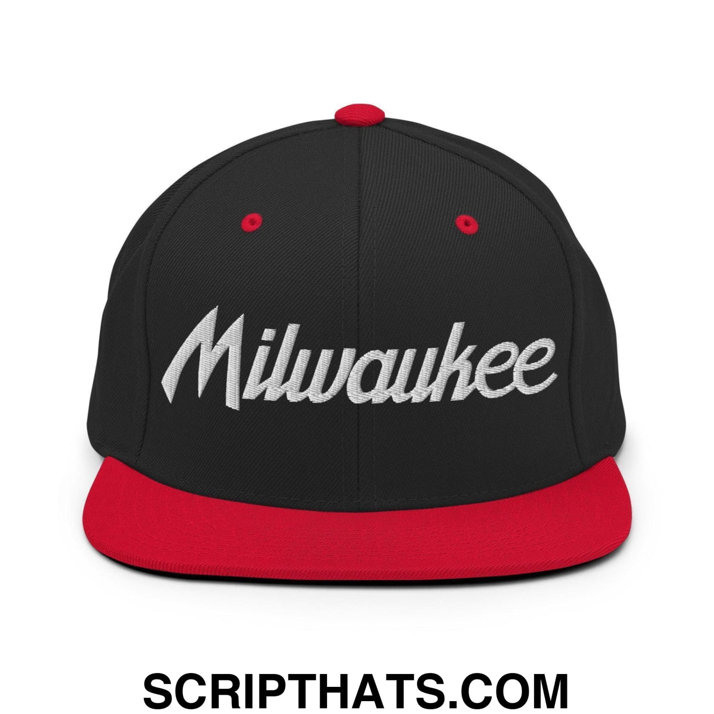 Milwaukee Script Snapback Hat Black Red