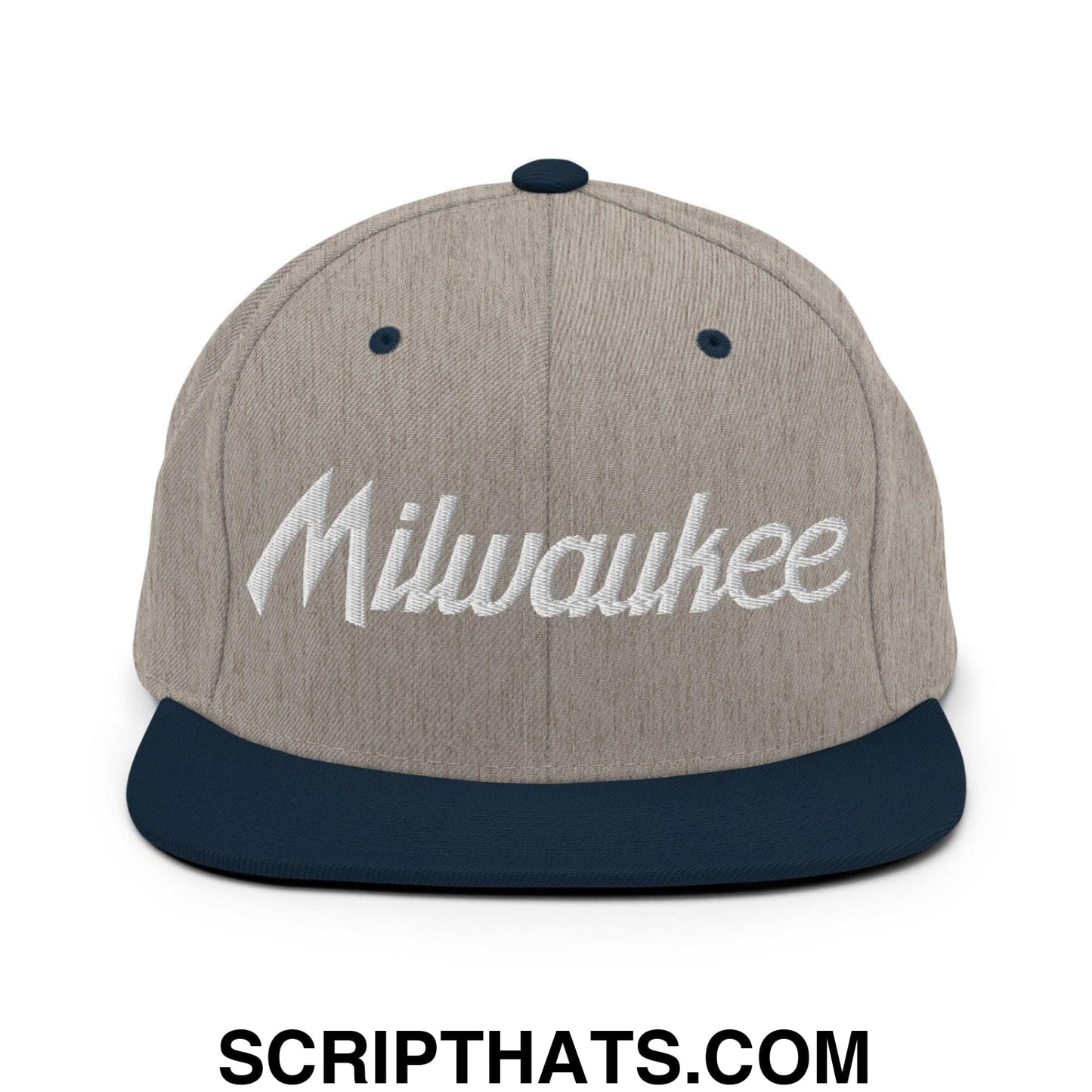 Milwaukee Script Snapback Hat Heather Grey Navy