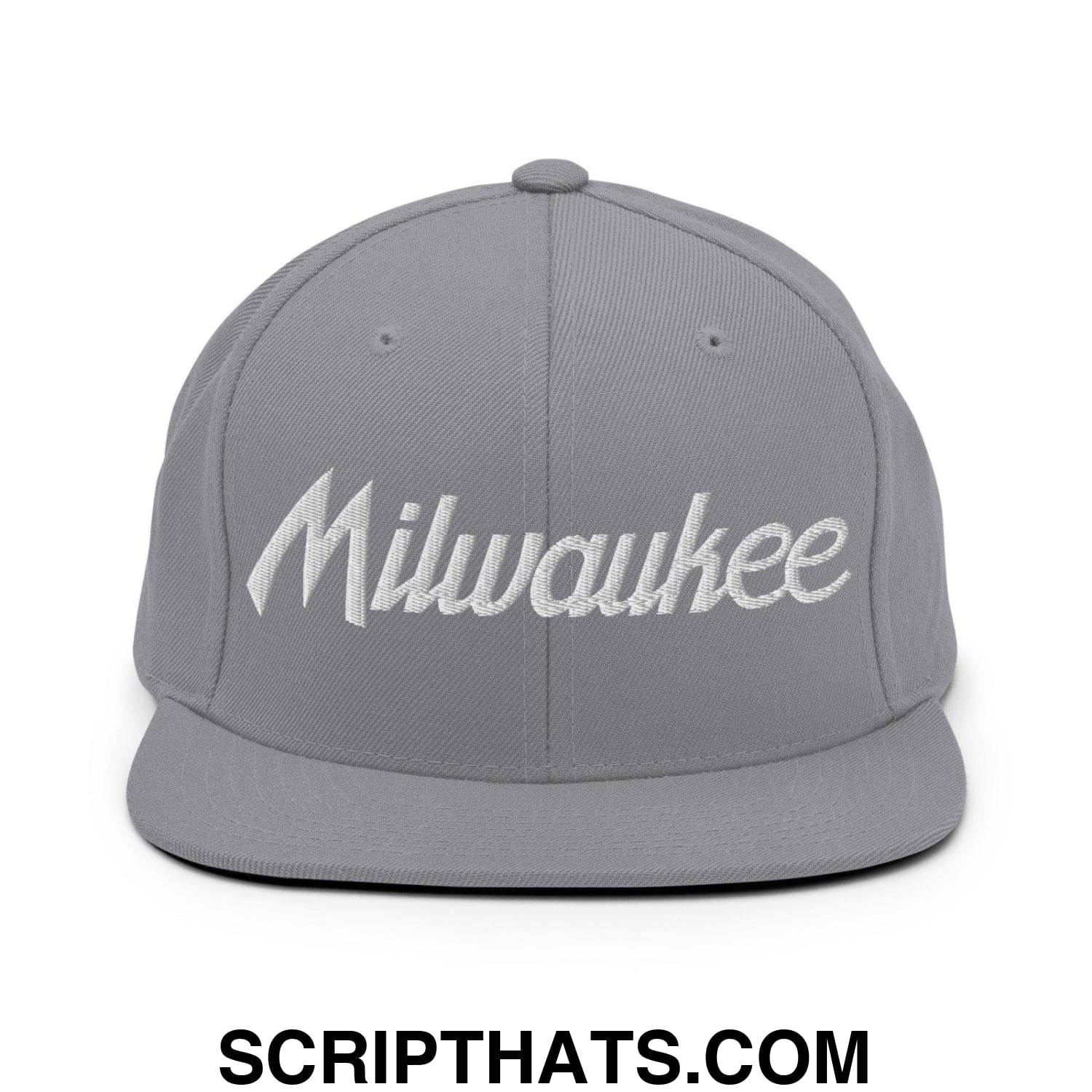 Milwaukee Script Snapback Hat Silver